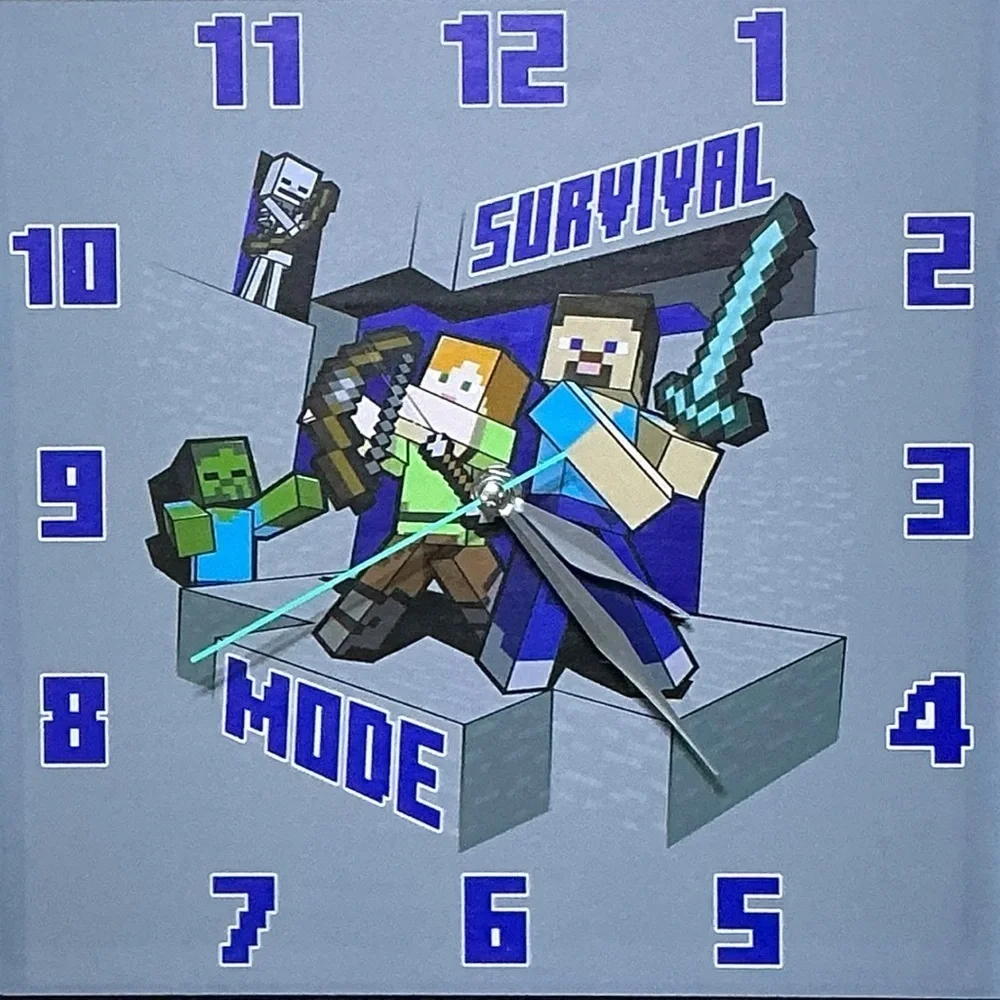 Minecraft Wall Clock Analog Quartz Battery Operate Gamer Gift 11 In Square Gray